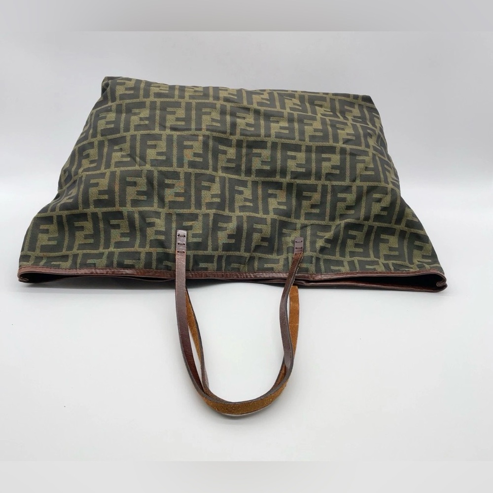 Authentic Fendi Zucca Nylon Leather Khaki Tote Bag W/Pouch - Picture 3 of 16